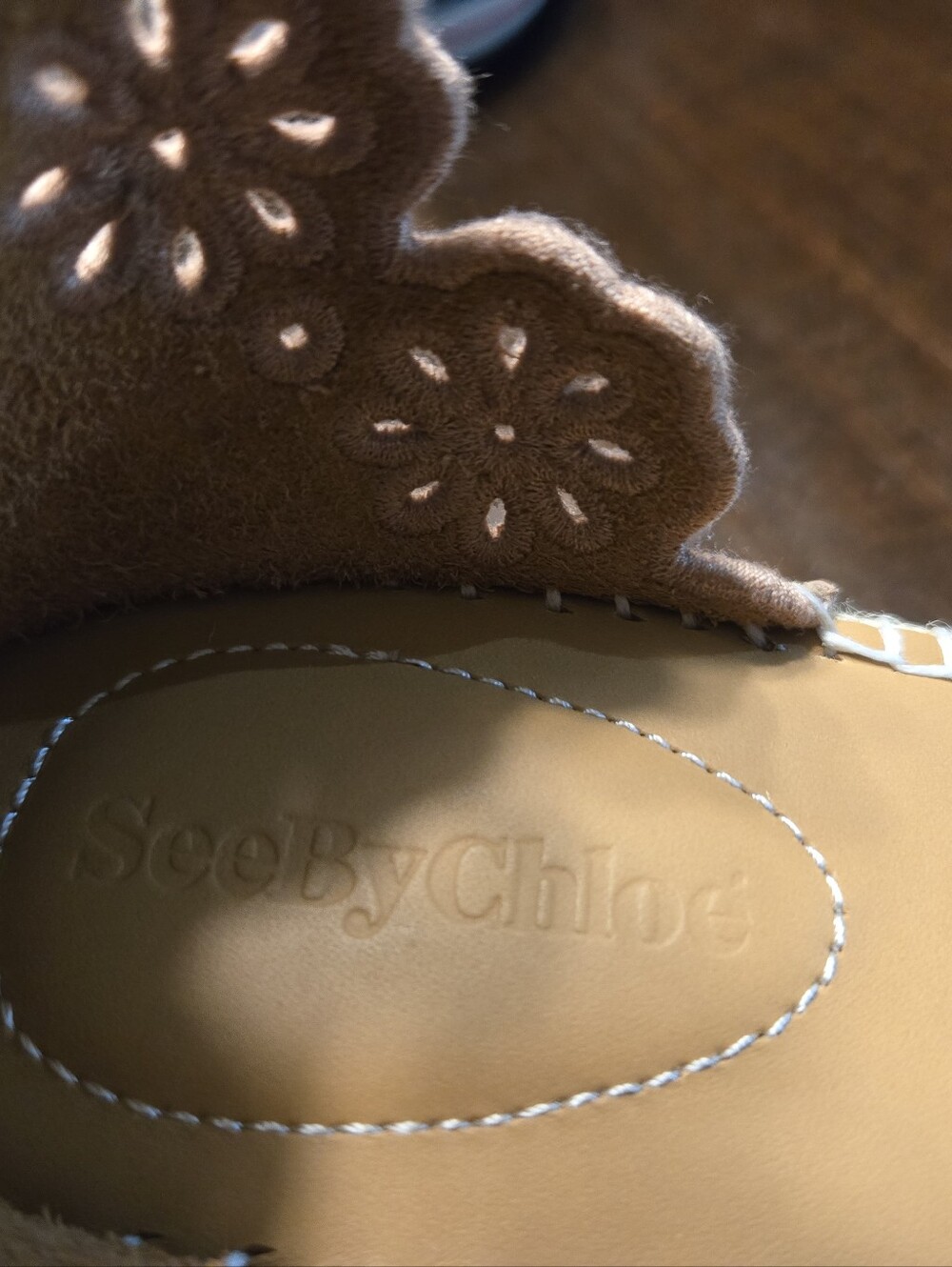Tan Floral Embroidered Espadrille Sandals - See By Chloe Size 38 Fits 7.5-8 - Picture 4 of 7